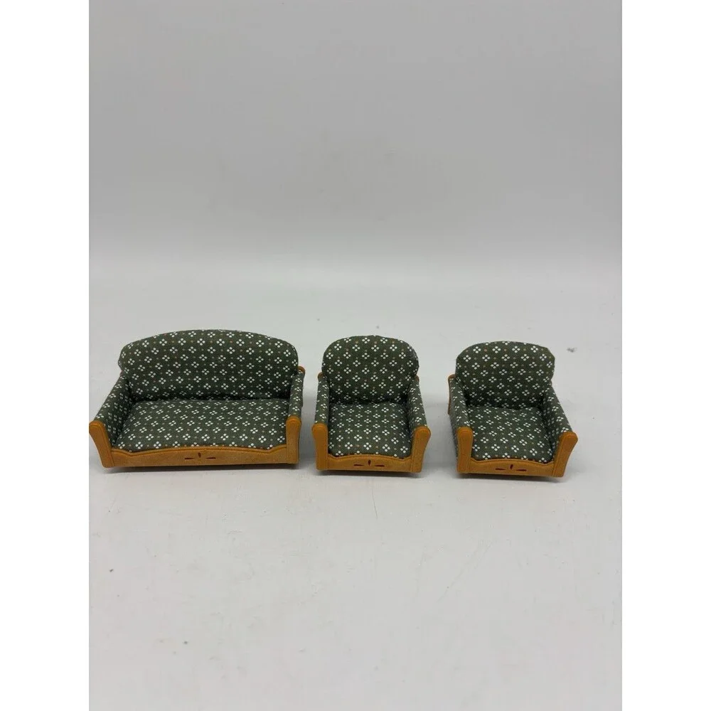 Sylvanian Families Calico Critters Green Sofa Living Room Fireplace Furniture